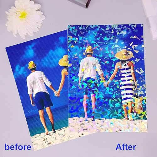36 Sheets Holographic Sticker Paper A4 Glitter Vinyl Self Adhesive Waterproof Clear Laminating Sheets Rainbow Overlay with 6 Styles Mixed image 5
