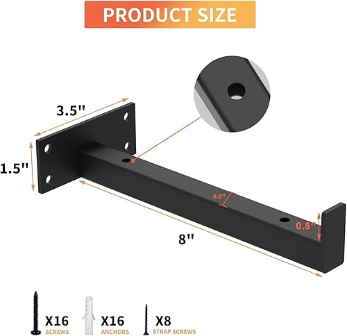 Miniatura 2 de 6 soportes de estante resistentes de 8 pulgadas, soporte flotante de metal industrial para montaje en pared con borde (no incluye tablones)