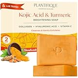 PLANTIFIQUE Kojic Acid Soap for Hyperpigmentation, Turmeric Soap 2 Bars, Hyaluronic Acid, Collagen, Vitamin C, Face Wash, 160g