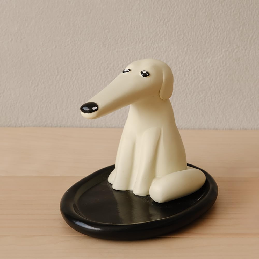 WENSHUO Magnetic Key Holder with Black Base, Cute Dog Desk Accessories, Matte Crème