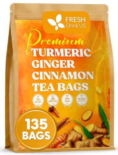 FreshDrinkUS, Premium Turmeric Ginger Cinnamon Tea, 135 Bags, No Caffeine