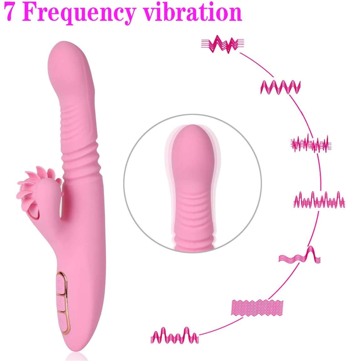 Dildo Femminile Silicone, Clitorideo Stimolatore del Vibratore, Giocattolo del Sesso, Vibratore G-Spot con Funzione Push, Lingua Leccare Il Vibratore, Vibratore del Coniglio