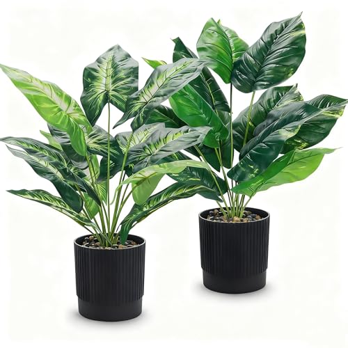 Der Rose 2 Pack Fake Plants Artificial Tropical Plants Indoor in Black Pot for Home Office Desk Accessories Bathroom Sage Green Decor