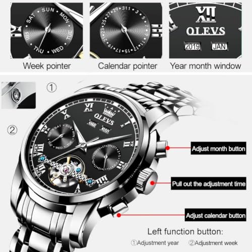 Image of OLEVS Automatic Mens Watch Self Winding Stainless Steel Gold Watch for Men