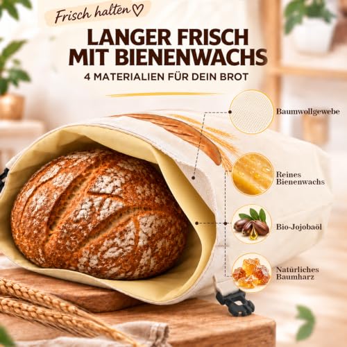 alasemo Bienenwachs Brotbeutel, 2 Stück, für große Brote, zum Frischhalten – Ansicht 4
