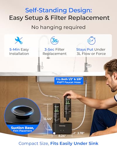 Image of Waterdrop DLG-L Under Sink Water Filter, Reduces Chlorine Lead Chloramine Bad Taste, 2 Stage Under Sink Water Filtration System with Separate Faucet, Life Indicator, Innovative Dual Filtered Flows