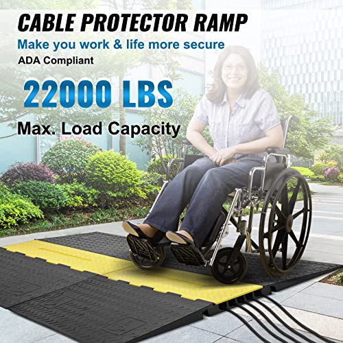 Image of VEVOR 5 Channel Rubber Cable Protector Ramp, Heavy Duty 22000 lbs /axle Capacity Wire Hose Cord Cover Ramp, ADA Compliant Driveway Road Hump, Traffic Speed Bump w /Flip-Open Top Cover