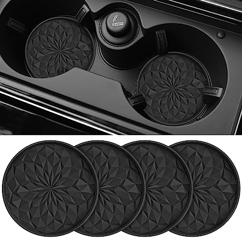 ME.FAN Car Coasters for Cup Holders [4 Pack] - 2.75In Silicone Auto Mug Mats - Universal Non-Slip Recessed Car Interior AccessoriesBlack