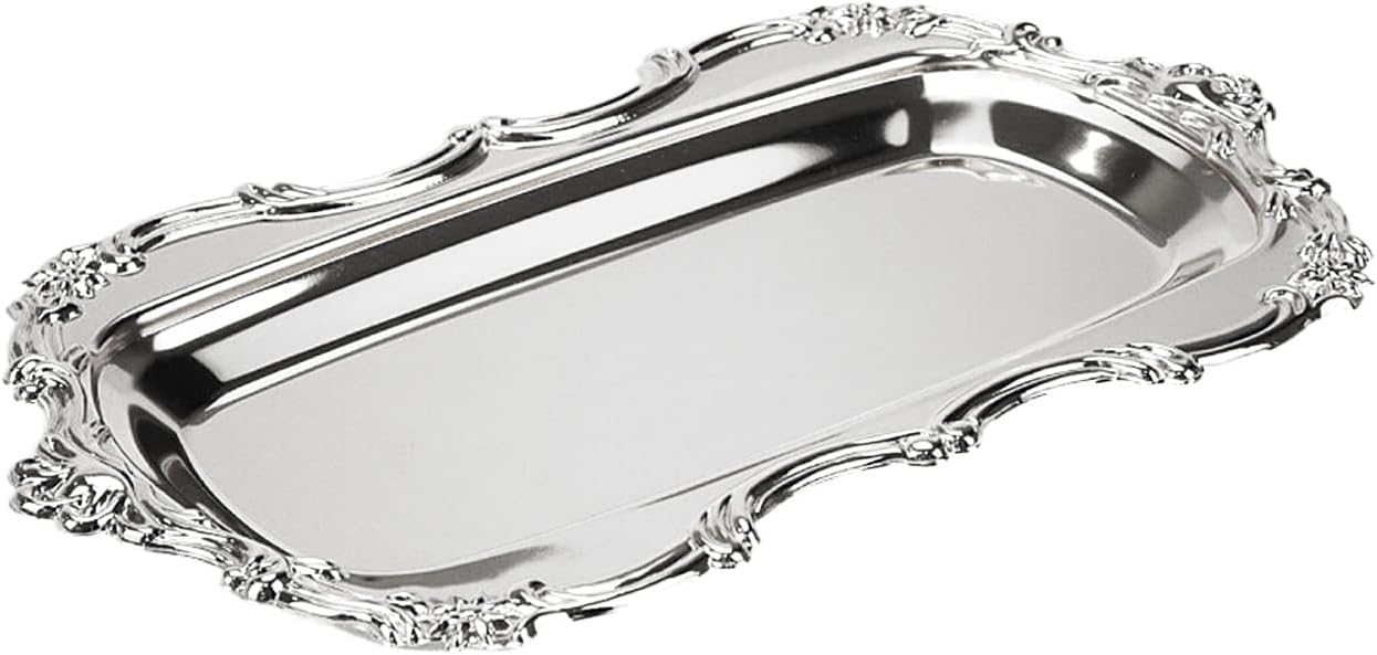 Serving Tray Tea Coffee Serving Tray Vintage Jewelry Organizer Elegant Dessert Platter Candy Table Supplies for Birthday Party Wedding Silver (Silver)