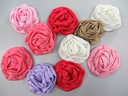 Lot Of 20 Satin Ribbon Rose Applique Scrapbooking Crafts Sewing Diy Wedding Decoration Fabric Ribbons 2.75"x2.75"