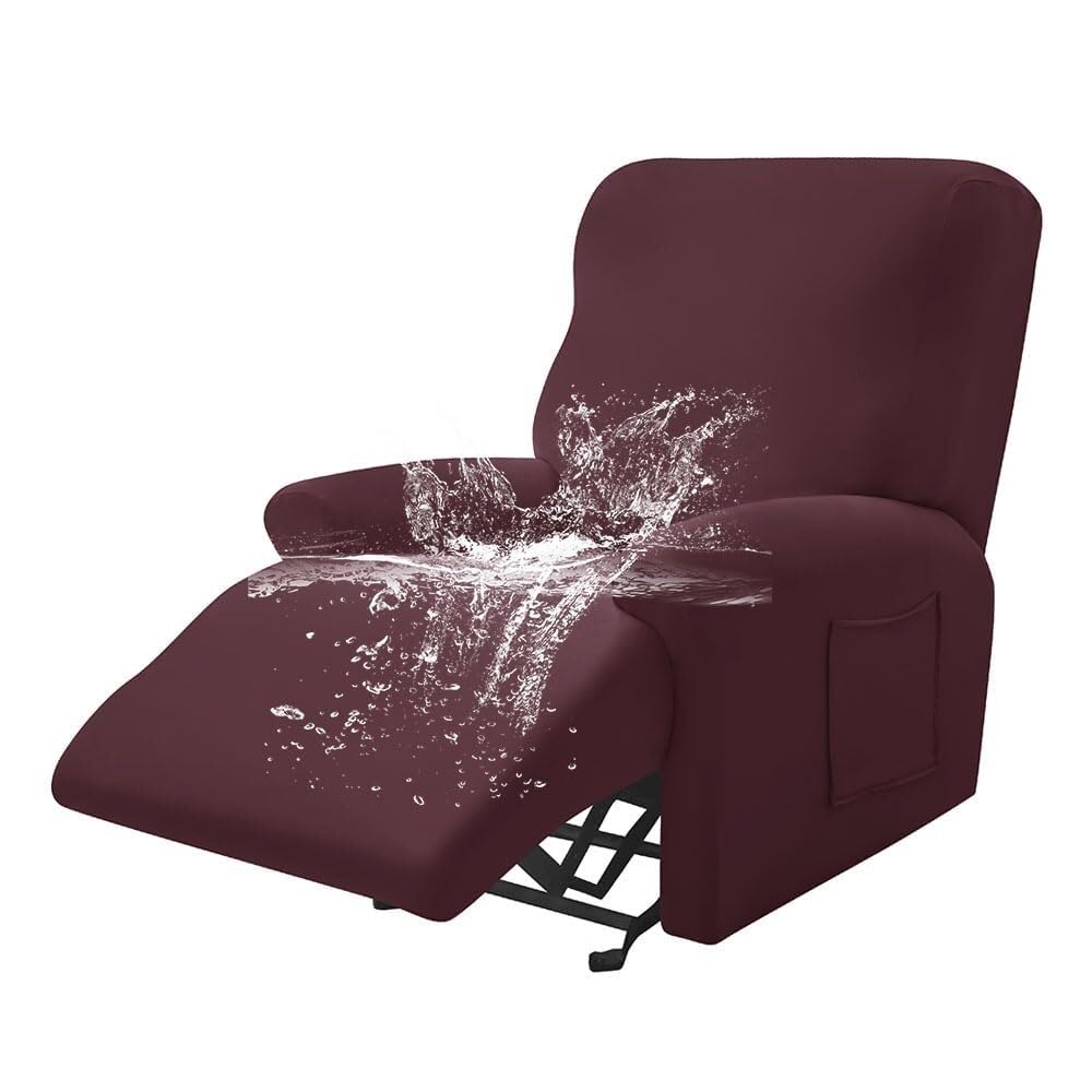 Funda elástica Impermeable para sillón reclinable, Color Liso, Antideslizante, con Bolsillo Lateral, Lavable, Protector de Muebles para Silla.