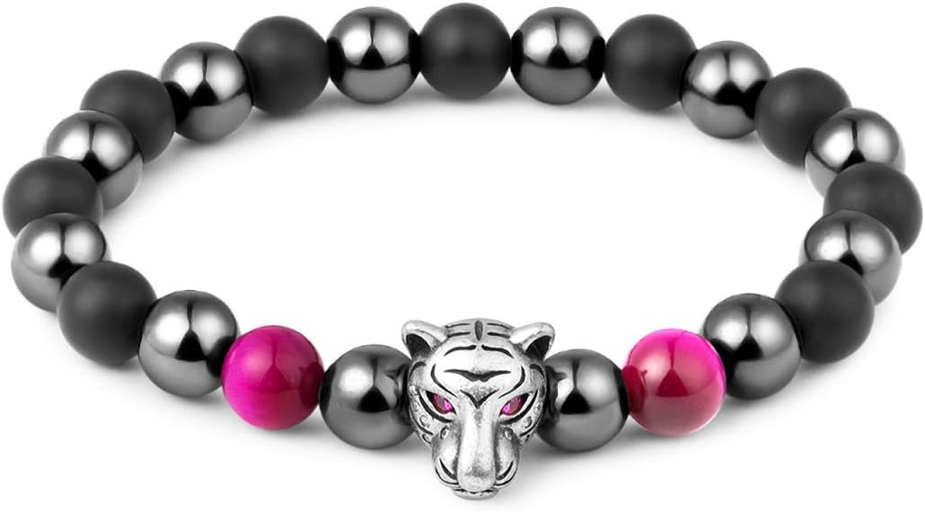 Karseer Tiger Head Gemstone Bracelet, Semi Precious Natural Crystals and Healing Stones Original Design Beaded Bracelet for Men Women, Yoga Meditation Prayer Chakra Bracelet for Stress Relief - Image 2