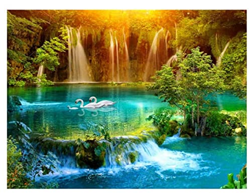 Canevas kit complet,Paysage de cygne cascade,11CT adulte kit canevas complet avec fils,debutant broderie point de croix imprimé,40x50cm