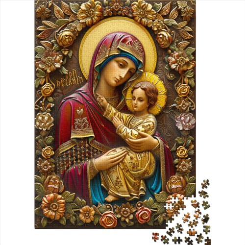 lihuogongsio María Puzzle De 1000 Piezas para Adultos Virgen María Obra De Arte Rompecabezas De Piso Juego De Rompecabezas Y Juego Familiar Pasatiempo 1000pcs (75x50cm)