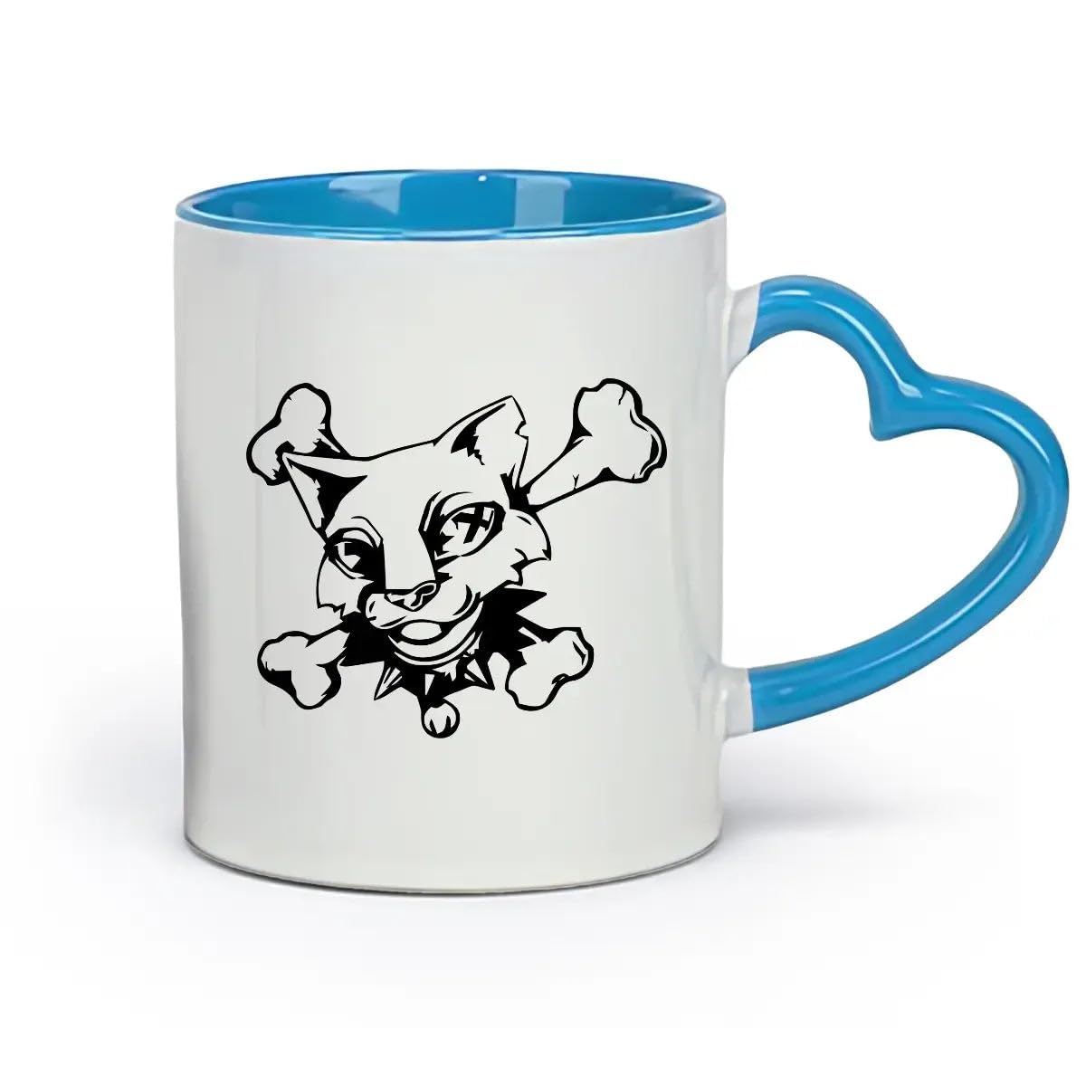 Ceramics Large Tea Coffee and Hot Chocolate Cups Cat Skull Bones Pet Head Dead （11oz/320ml） for Tea Coffee Milk Cappuccino Blue