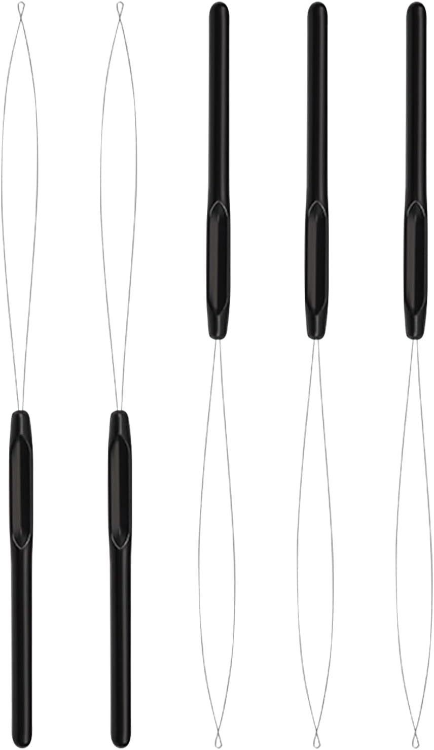 5pcs Hair Extension Loop Needle Threader Pulling Hook Tool and Bead