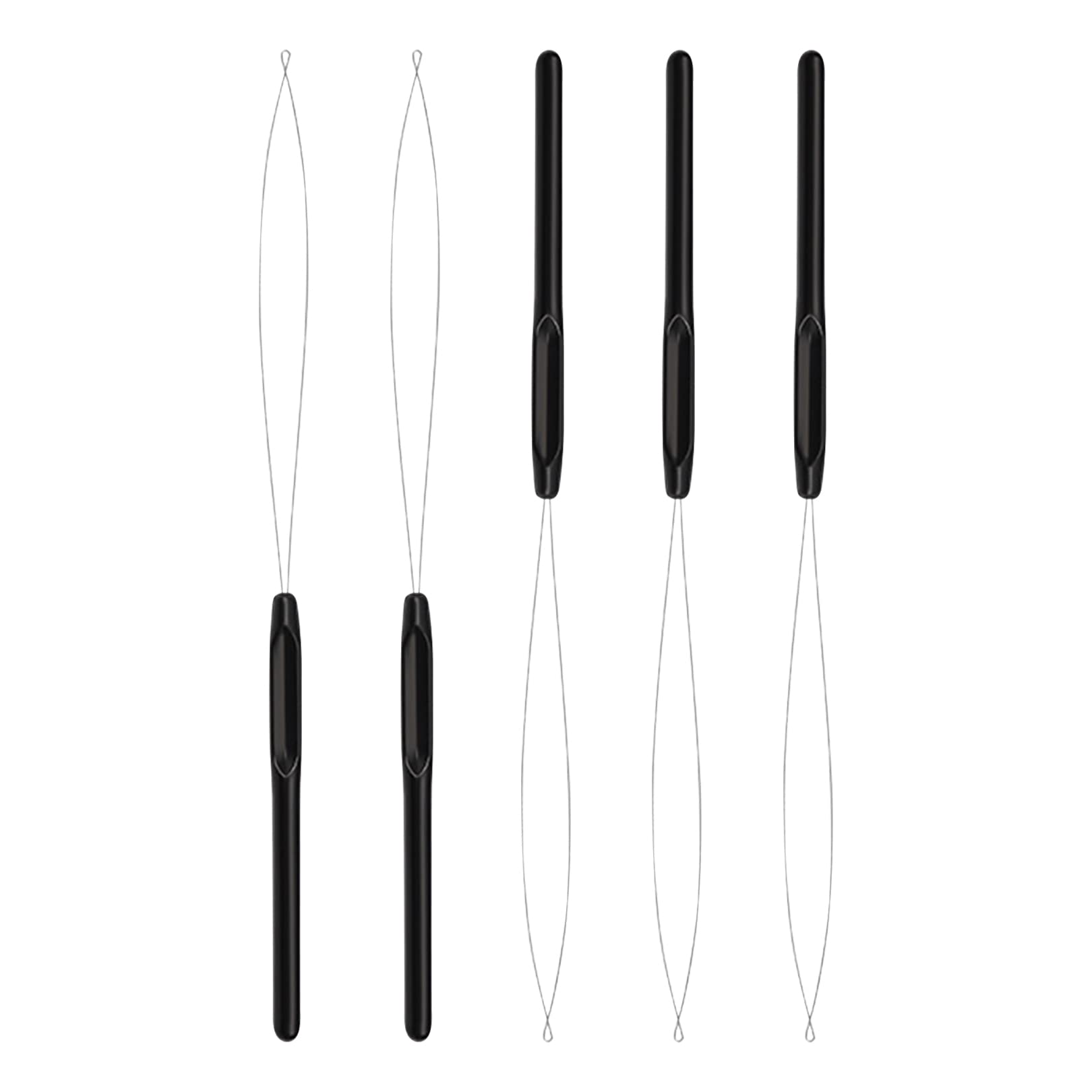 5pcs Hair Extension Loop Needle Threader Pulling Hook Tool and Bead Device Tool,Hair Extension Loop Needle Tool for Micro Links Hair Feather Extensions Kit Hair Styling Tools Accessory(Black)