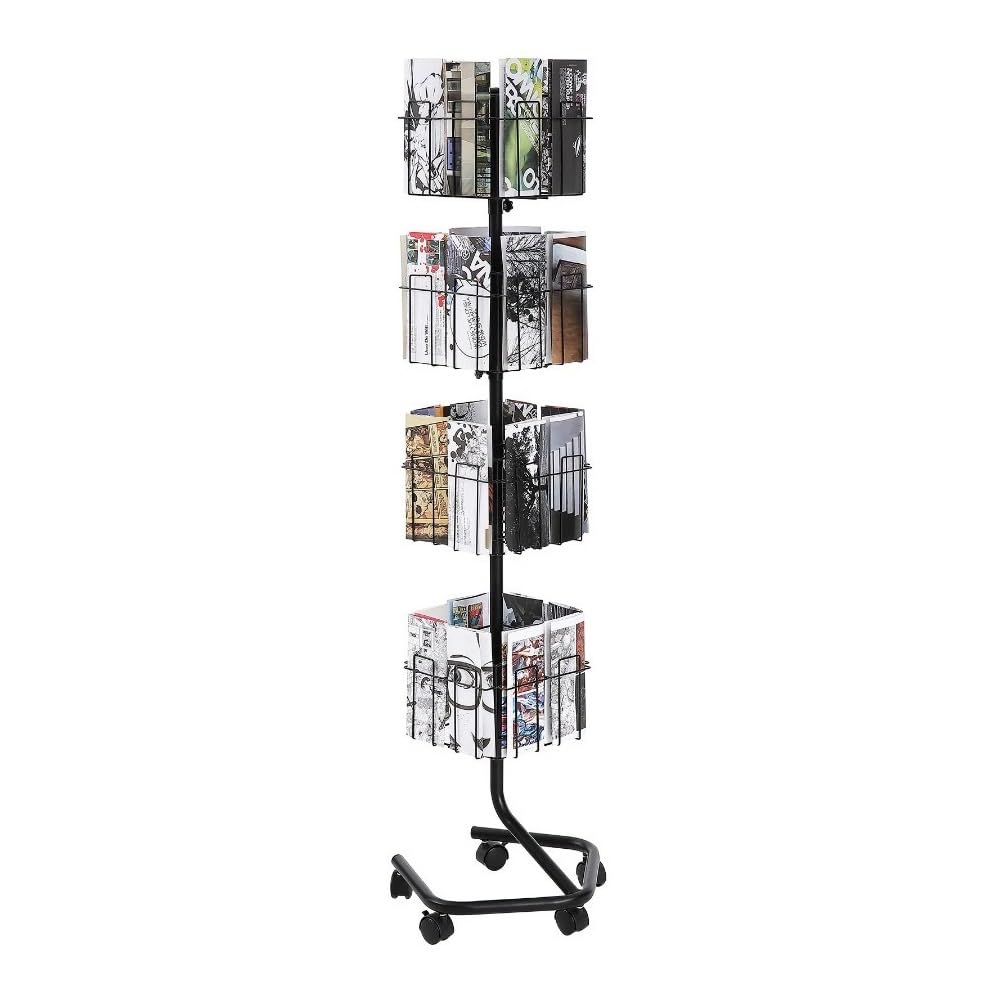 CHUOZI Floor Newspaper Rack Brochure Display 4-Tier 32 Pockets Rotating Magazine Literature Stand for Postcards 360° Spinning Greeting Cards Floor-Standing Racks