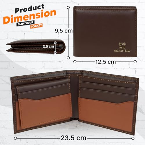 Image of Storite Men's RFID Blocking Leather Wallet Slim Bifold Wallet for Men with Multiple Card Slots, Cash Compartment, Stylish Brown Everyday Wallet - Dark Brown