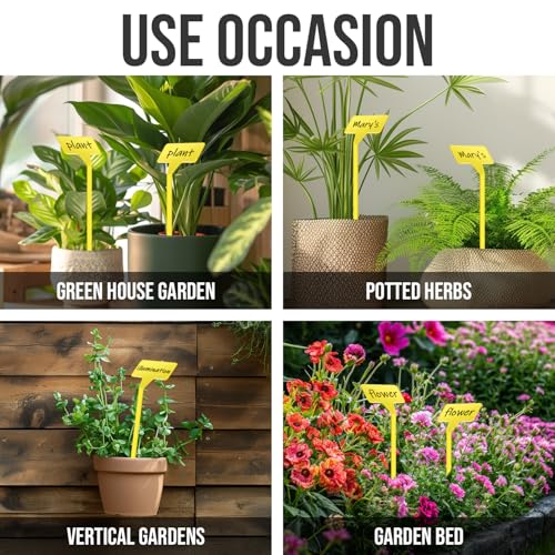 Plant Labels 60 Pcs Yuanling Large 11.8 Inch Plant Markers Signs Plastic Waterproof Garden Label Stakes T-Type Plant Garden Tags with Marker Pen for Flower Herb Pot Plant (Yellow) by Yuanling - Image 3