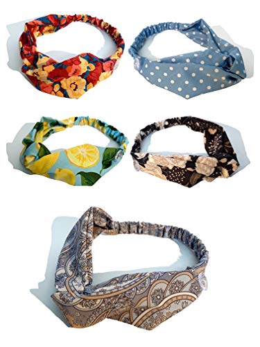Headband with Buttons for Face Mask, 5 PACK Trendy Twist Headbands Transparent Clear Buttons Nonslip Ear Savers