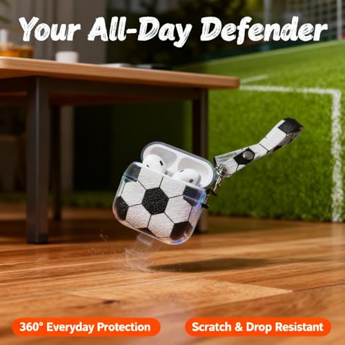 Image of Soccer Case for AirPods Pro 2, 3D Sports Ball PU Leather Protective Cover with Lanyard Keychain, Shockproof Case for Apple AirPods Pro 2nd /1st Generation - Gifts for Boys & Men