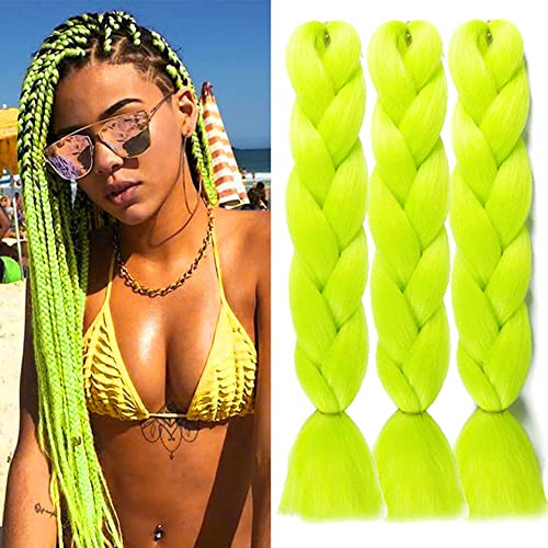 Colorfulpanda 3ps/pack 24inch Box Braid Hair Extensions,Synthetic Jumbo Braid Hair Extension Afro African Hair Extensions for Braiding Crochet Twist Hair,Bright Green