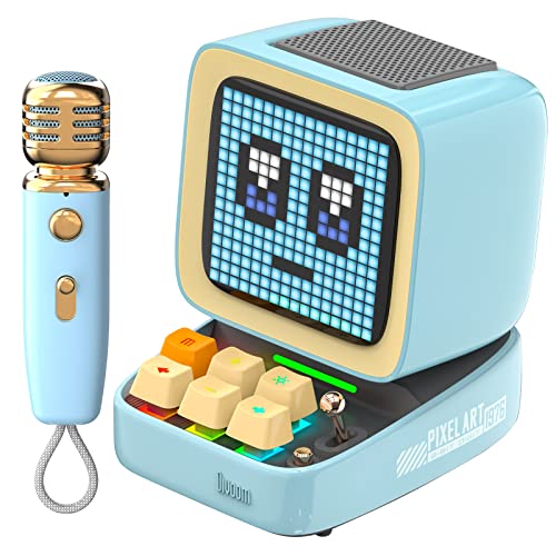 Divoom Ditoo-Mic Bluetooth Speaker with Karaoke Microphone - RGB Keyboard and Pixel Display Desktop Decor, Different Sound Modes, Ideal Gifts for Home Party, Mobile KTV (Blue)