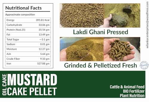 Image of WOODFRESS Wood Pressed Oil Cake Pellets, Cattle & Animal Feed, Plant Fertilizer, Food for Cow, Buffalo & Bulls (Mustard Oilcake Pellets 5Kg)