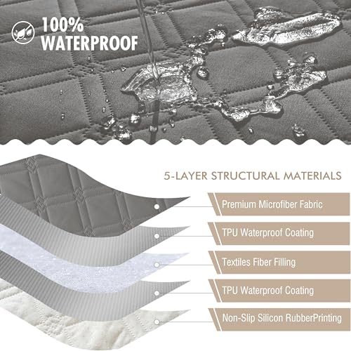 Image of Genina Waterproof Couch Cover, Washable Anti-Slip 86.6 inch Sofa Covers with 4 Cushions, Sectional Couch Covers for Pets Friendly, Sofa Slipcovers for Dogs Cats, (86inch /Light Grey)