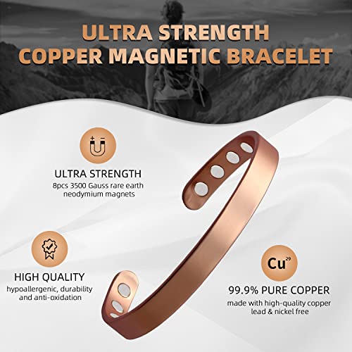Magenergy Copper Bracelet For Men And Women, 99.9% Pure Copper Magnetic Bangle With 8Pcs 3500 Gauss Magnets,6.8" Adjustable Jewelry Gift #TOP1