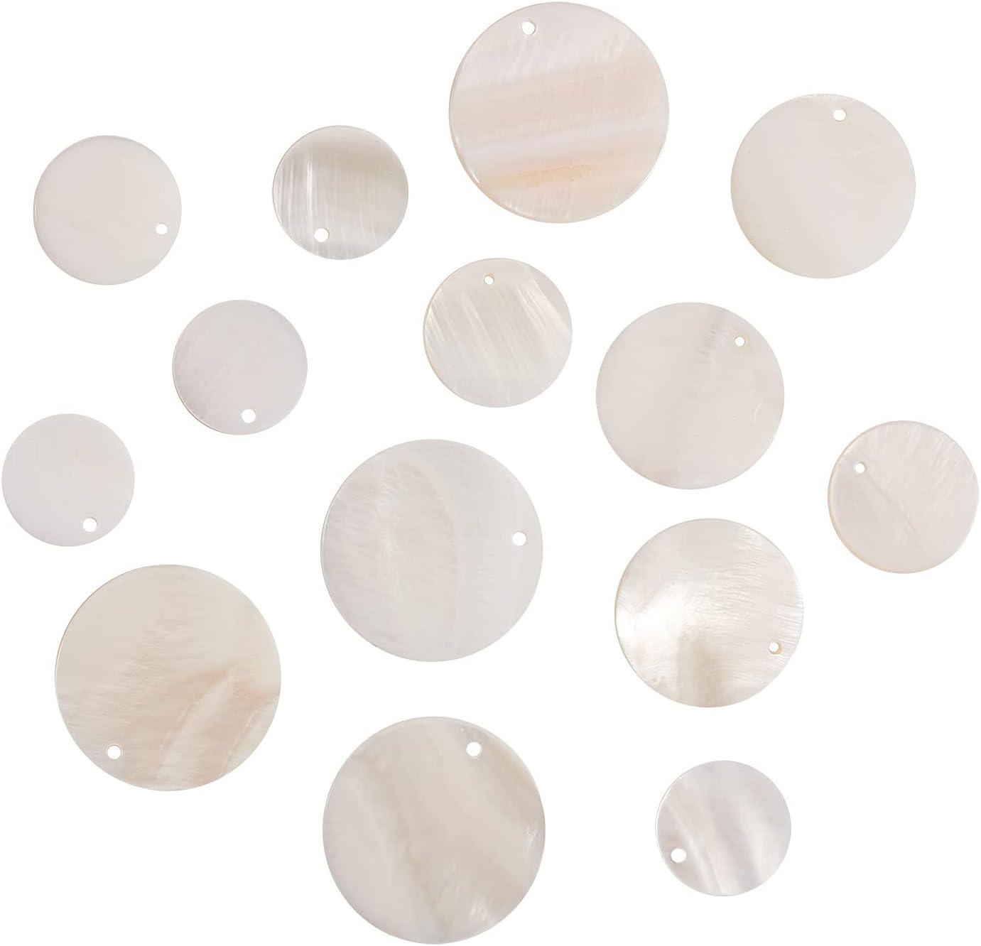 Airssory 80 Pcs 8-Size 8/10/12/15/18/20/25/30mm Flat Round Natural Sea Shell Charms Blank Tag Seashell Tiny Pendants for Jewelry Making Craft DIY Art Project