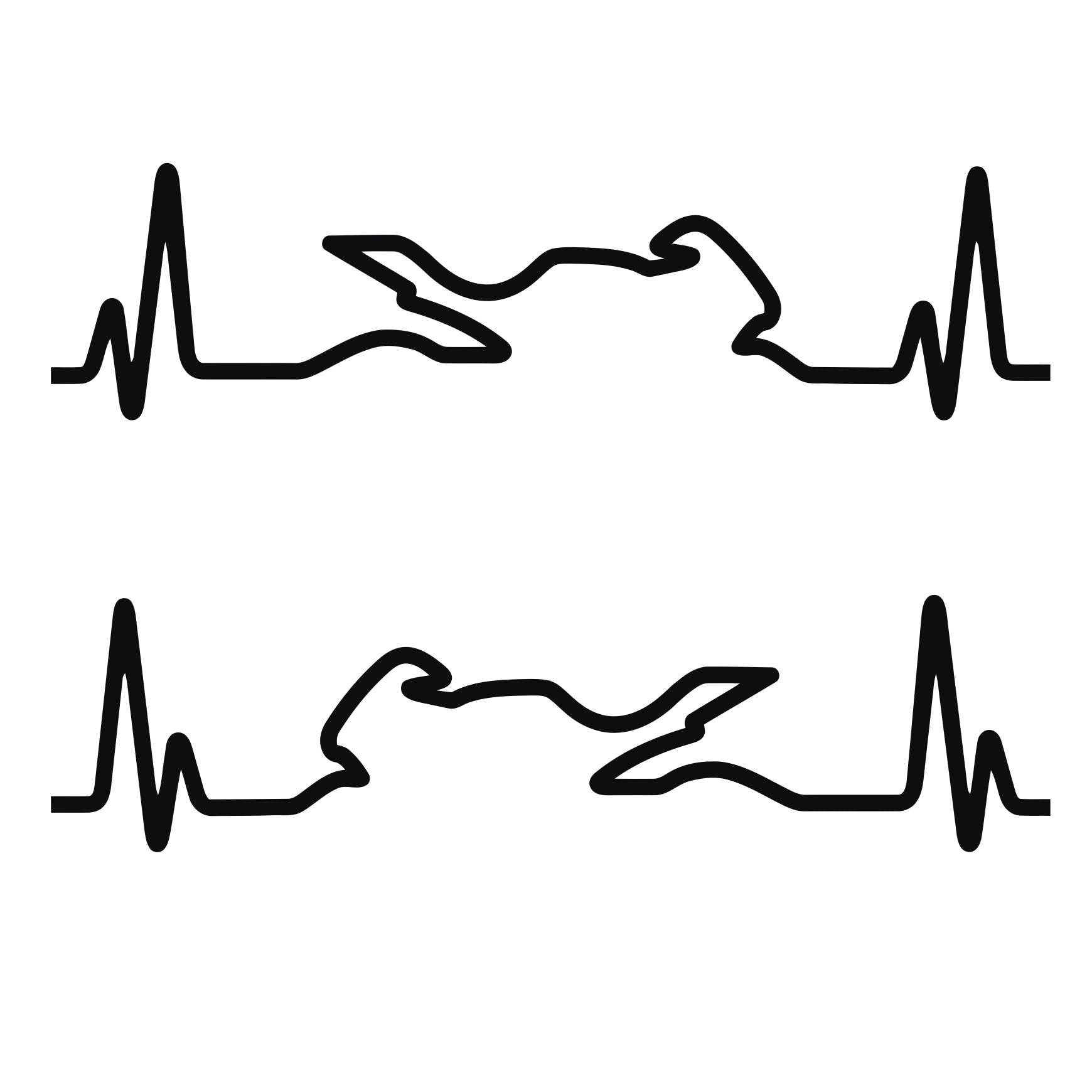 Kit 2 Adesivi Casco Moto Cuore Che batte cardiopalma segni Vitali cardiogramma Decalcomanie Scegli Colore e Misura -cod. 1659- (070 Nero, cm 12 x 3 (cadauno))
