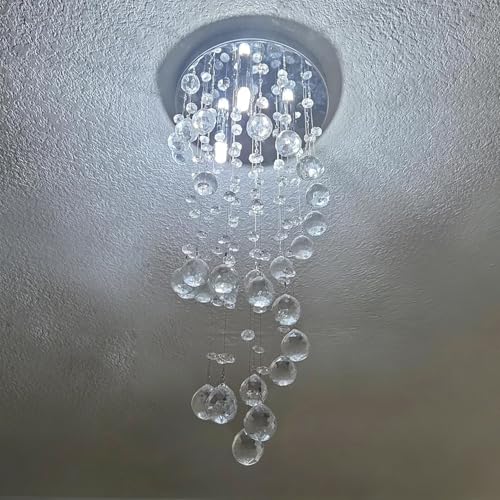 Image of 3-Lights Spairal Crystal Chandelier,Modern Raindrop Light Fixture Pendant Ceiling Mount Lamp Lighting Fixtures for LivingRoom, Bedroom, Bathroom D9 inch X H21.3 inch