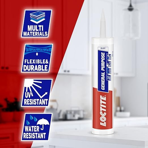 Image of Loctite General Purpose GP silicone sealant, Indoor and outdoor use, Waterproofing for floor, walls, roof, silicone adhesive, tiles grout, bathroom, kitchen use, Black, 260ml