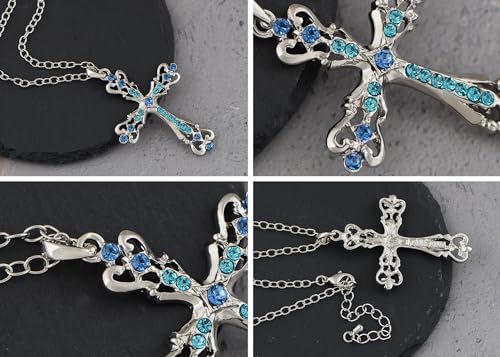 Image of Alilang Womens Black Silver Clear Crystal Rhinestones Celtic Holy Cross Pendant Necklace