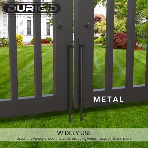 Image of 24 Inch Gate Cane Bolt Gate Ground Drop Rod, Heavy Duty Drop Rod Gate Latch for Wooden Vinyl Fence, Black Finished Cane Bolts for Gates, 2 Pack