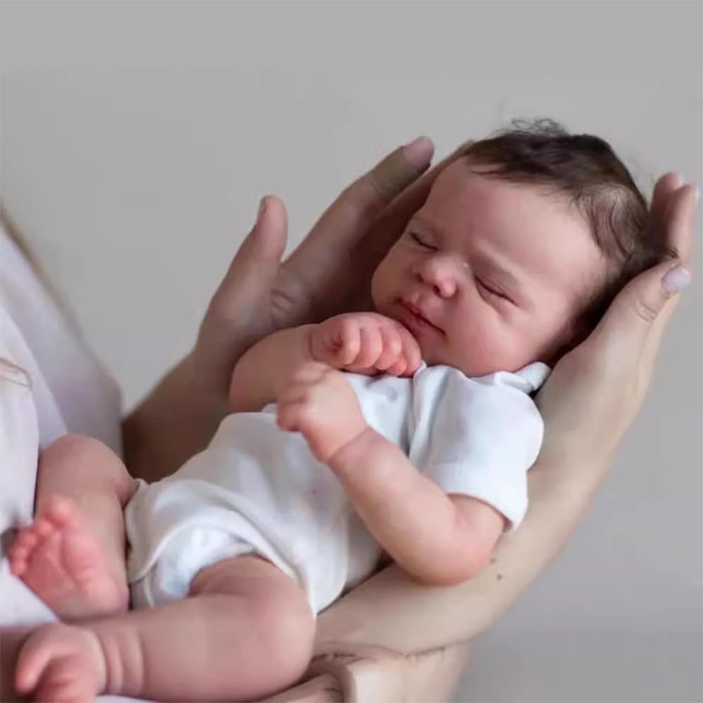 Reborn Baby Puppe, 50 cm Reborn Baby Silikon, Reborn Baby 20 zoll, Rosa und Weiß, Realistisch, Schlafendes Neugeborenes, Handgefertigte Details, Jungen & Mädchen Spielzeug Geschenk Ab 3 Jahren