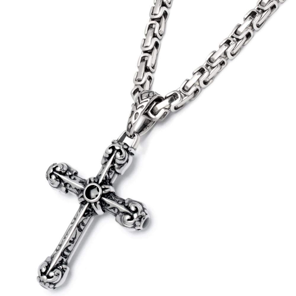 Verzierter Kreuzanhänger aus Edelstahl silber schwarz Königskette Biker Herrenschmuck Gothic Kreuz Männer Geschenk