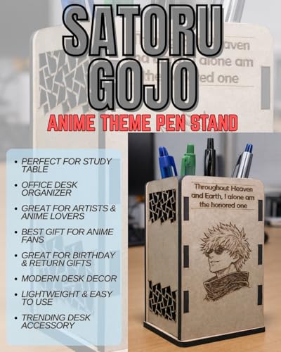 Image of Satoru Gojo Wooden Organizer Pen Stand | Anime Pencil Holder for Study Table | Jujutsu Kaisen Desk Accessories