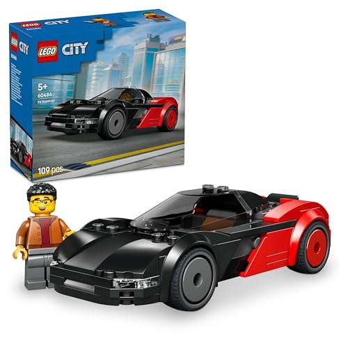 LEGO City La Supercar Électrique - Maquette de Voiture de Course avec Minifigurine de Pilote - Jeu de Construction Stimulant la Motricité Fine - Idée de Cadeau d'anniversaire pour Garçon 5 Ans 60486
