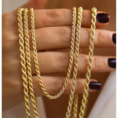 14K Yellow Solid Gold 1.5mm、2mm、3.2mm and 4.2mm Twisted Rope Chain Necklace, Ideal Gift for Women And Men(Lengths from 16 to 36 Inches) (2mm,16。inch)4