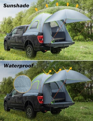 Image of JOYTUTUS Pickup Truck Tent 5.0ft Bed Tent with Removable Awning, Waterproof PU2000mm Double Layer for 2 Person, Portable Truck Bed Tent - Green, Aluminum Pole