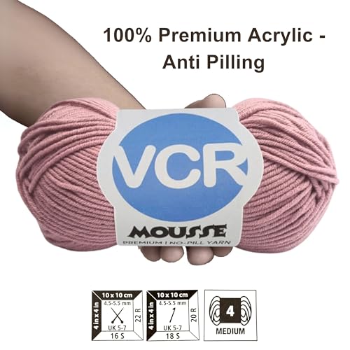 Image of VCR 4ply Bubble Gum Pink Yarn, 100 Grams Hank, 190 Meters Length, Acrylic Ball for Crochet and Knitting, Soft Crosia Threads, Pack of 1 Yarn, Suitable for DIY Crafts
