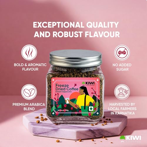 Image of Kiwi Kisan Window - Freeze Dried Instant Coffee,150gm (80+ Cups) | 100% Arabica Beans | Bold & Rich Taste | No Chicory - No Preservatives | Perfect for Hot & Cold Coffee