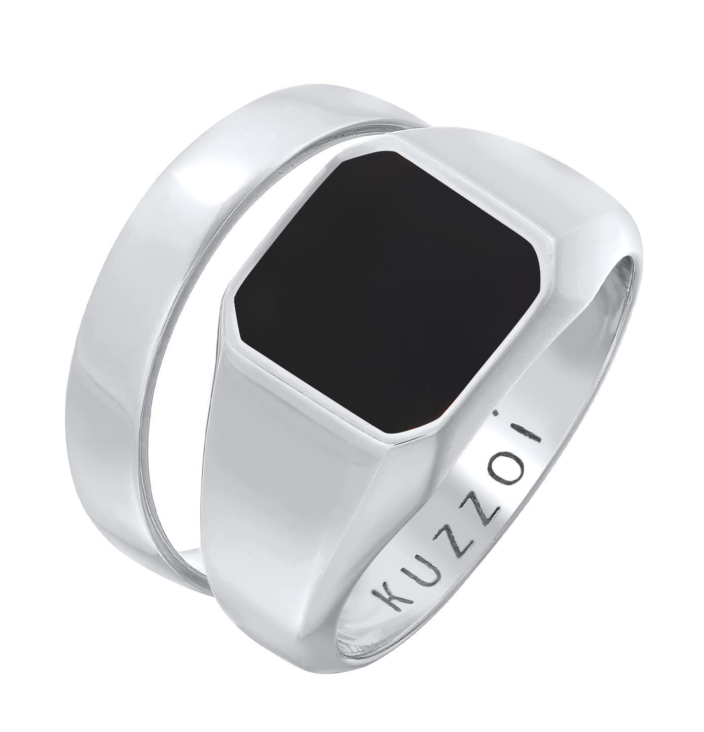 Kuzzoi Anillos para hombre, anillo de sello con esmalte (12 mm) y anillo clásico (4,5 mm) en plata de ley 925, 2 anillos de plata para hombre, anillo set para hombre, tamaño 60 – 66, 0606961022