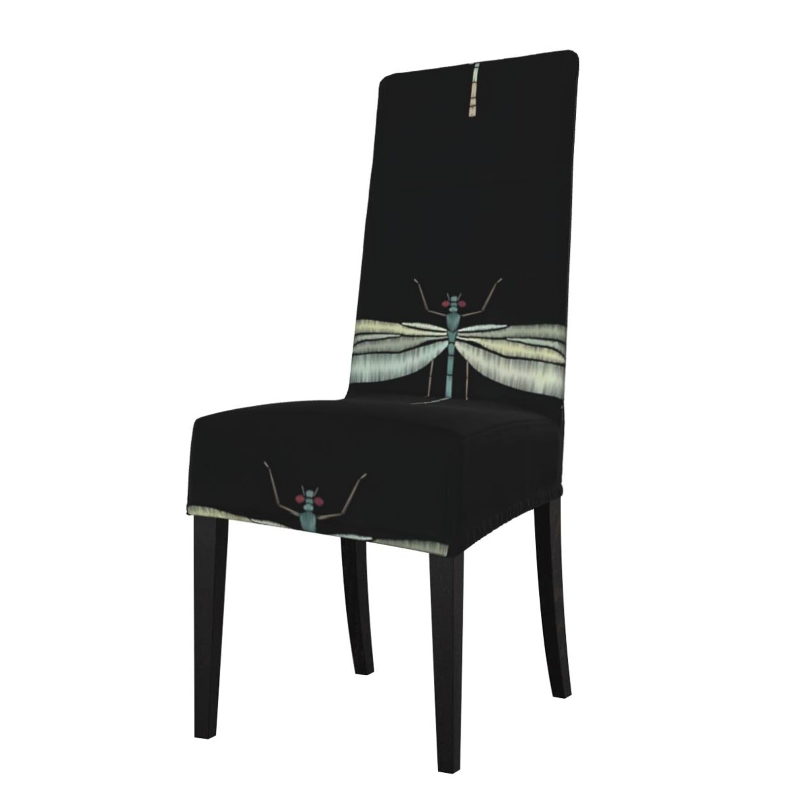 Yyhhaofa Black Dragonfly Prints Dining Chair Throws – Stretch Slipcovers Revitalize Your Seating With Easy Style & Easy Care