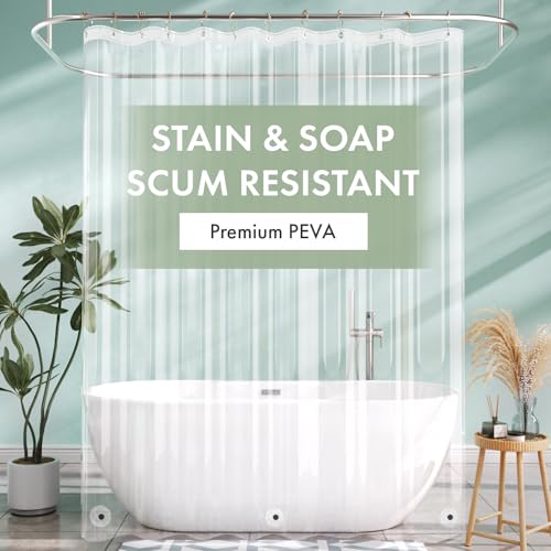 Image of AmazerBath Long Shower Curtain Liner with 3 Magnets, 72x90 Clear Shower Curtain Liner Tall, Waterproof Plastic Shower Liner, Lightweight PEVA Shower Curtain with 12 Rustproof Metal Grommets