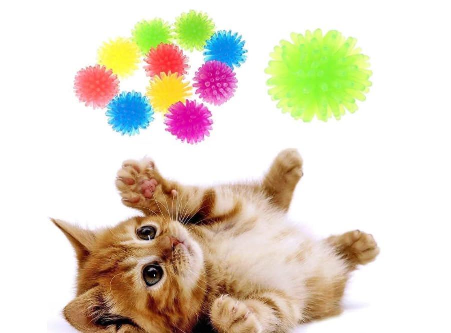 SquarezhenBo 10Pcs Colorful Cute Funny Cat Toys Arbutus Ball Stretch Plush Ball Creative Colorful Interactive Soft Spiky Cat Chew Toy Balls Pet Supplies