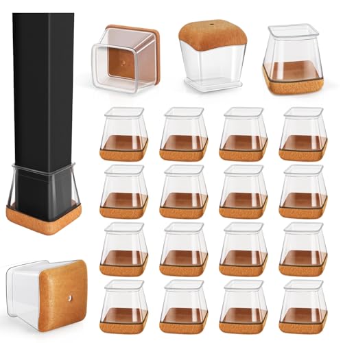 椅子脚カバー四角 椅子の脚カバー椅子脚カバーシリコン 家具足 傷防止 防音 滑り止め 角脚用フェルト巻16個 透明 M-20~26mm